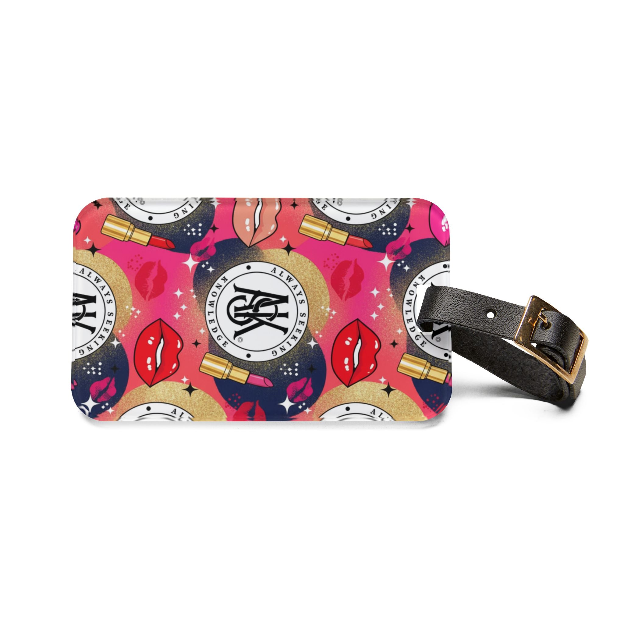 Cosmetic Kiss Luggage Tag — Glam Makeup Pattern Travel ID