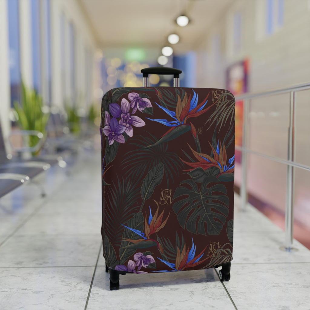 Tropical Night Luggage Cover — Dark Floral Suitcase Protector