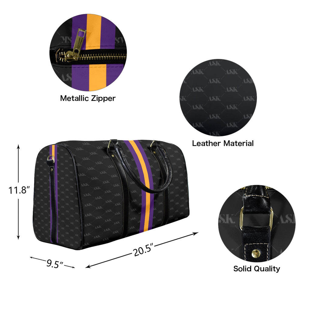 BLACK AND TAN PURPLE AND GOLD Custom Travel Bag-Large (Black Long Patch)(Model 1734)