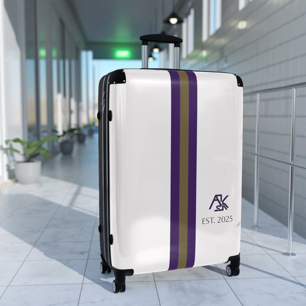Striped Monogram Carry-On Suitcase — Personalized "AK" Est. 2023 Travel Luggage