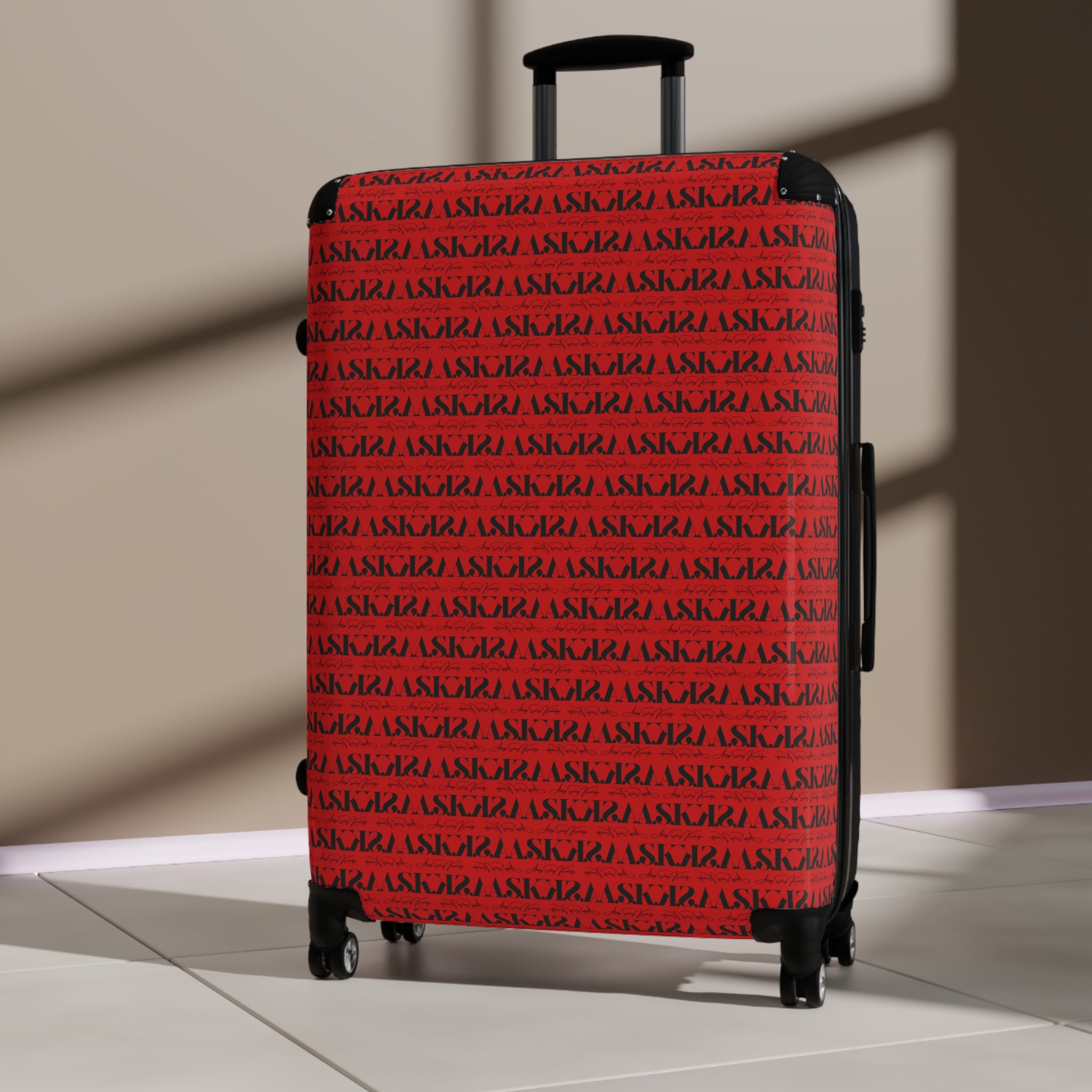 Red Script Pattern Carry-On Suitcase – Travel Luggage with Repeating Text Design