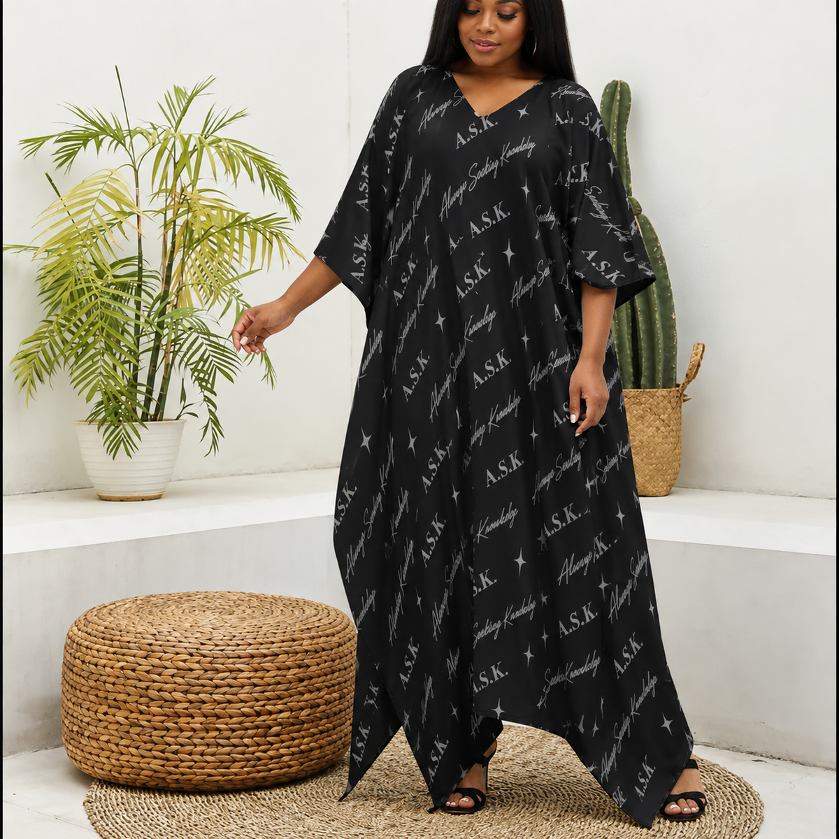 A.S.K. MONOGRAM KAFTAN LOUNGEWEAR (WHITE)