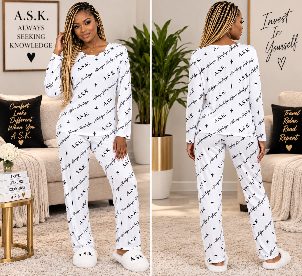 A.S.K. MONOGRAM WHITE LOUNGE SET