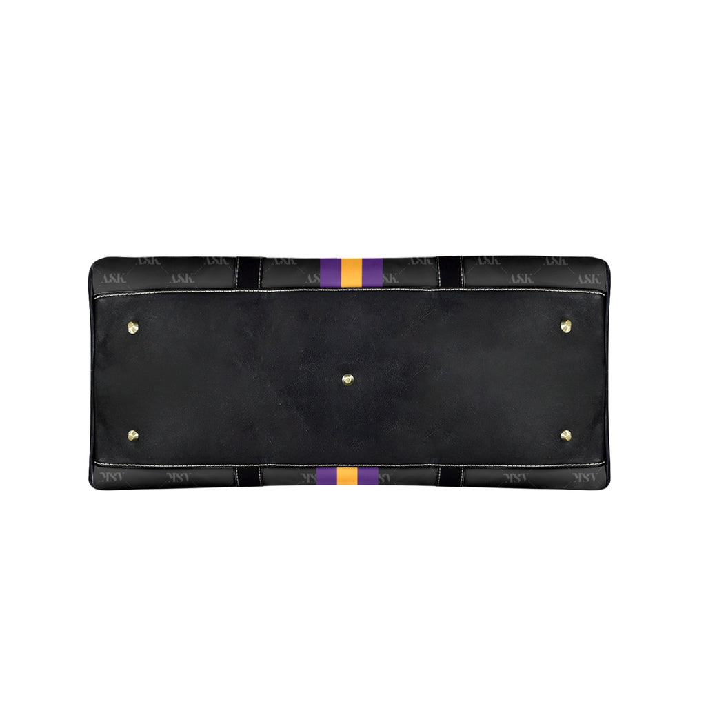 BLACK AND TAN PURPLE AND GOLD Custom Travel Bag-Large (Black Long Patch)(Model 1734)