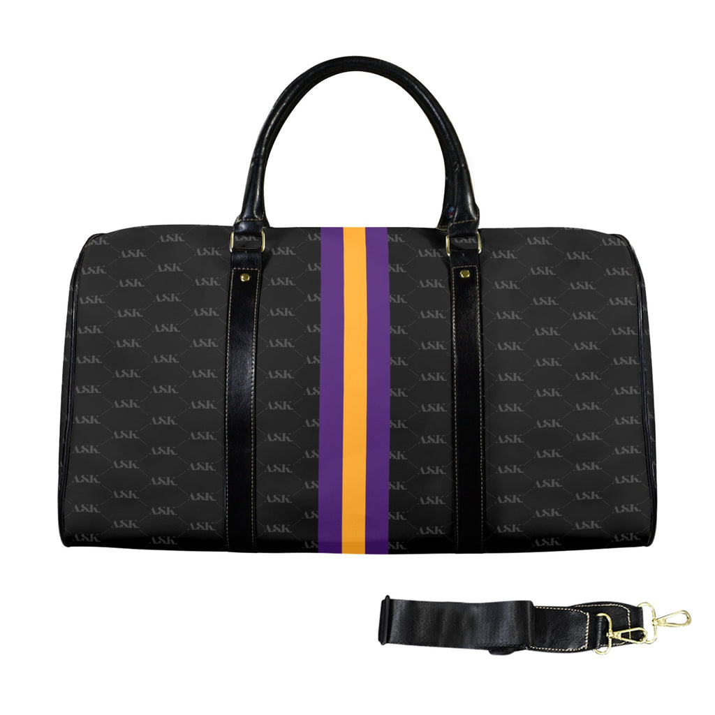 BLACK AND TAN PURPLE AND GOLD Custom Travel Bag-Large (Black Long Patch)(Model 1734)