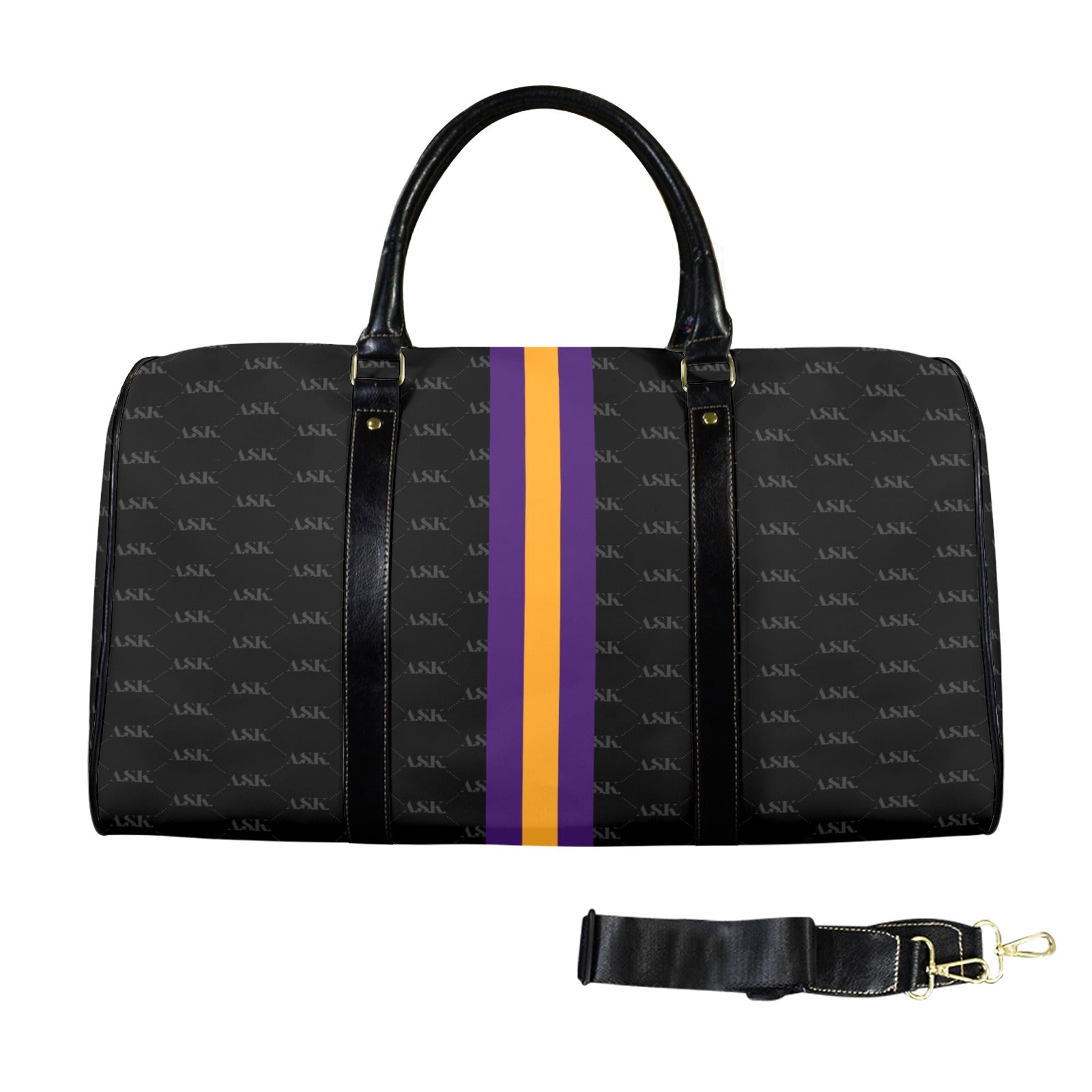 BLACK AND TAN PURPLE AND GOLD Custom Travel Bag-Large (Black Long Patch)(Model 1734)