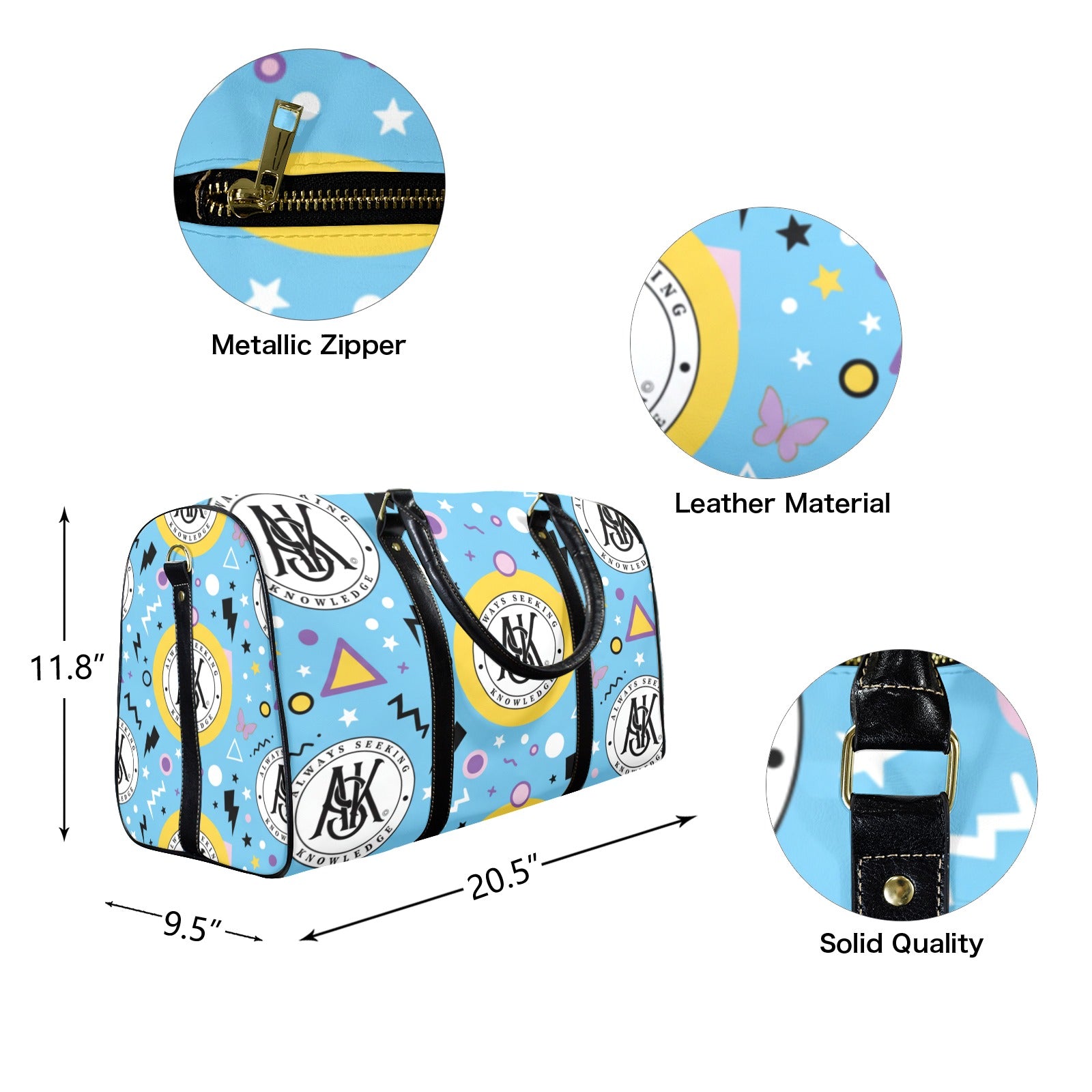 TEEN FUN Custom Travel Bag-Large (Black Long Patch)(Model 1734)